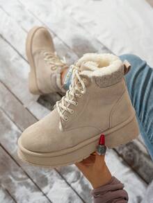 Damskie, jesienno-zimowe, sznurowane, krótkie botki z płaskim dnem i okrągłym noskiem w kolorze moreli, z kolekcji 2025, modne, wysokiej jakości, lekkie, antypoślizgowe buty sportowe do pracy na świeżym powietrzu, damskie, miękkie, wygodne i ciepłe, śniegowce, buty dla studentek na Halloween, sportowe, rekreacyjne i uniwersalne, smukłe buty motocyklowe