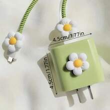 简约花卉充电保护壳，适用于 Apple 14/13/16/15 系列快速充电适配器，20W 充电器保护壳，理想礼物 - 綠色 - 查看 5