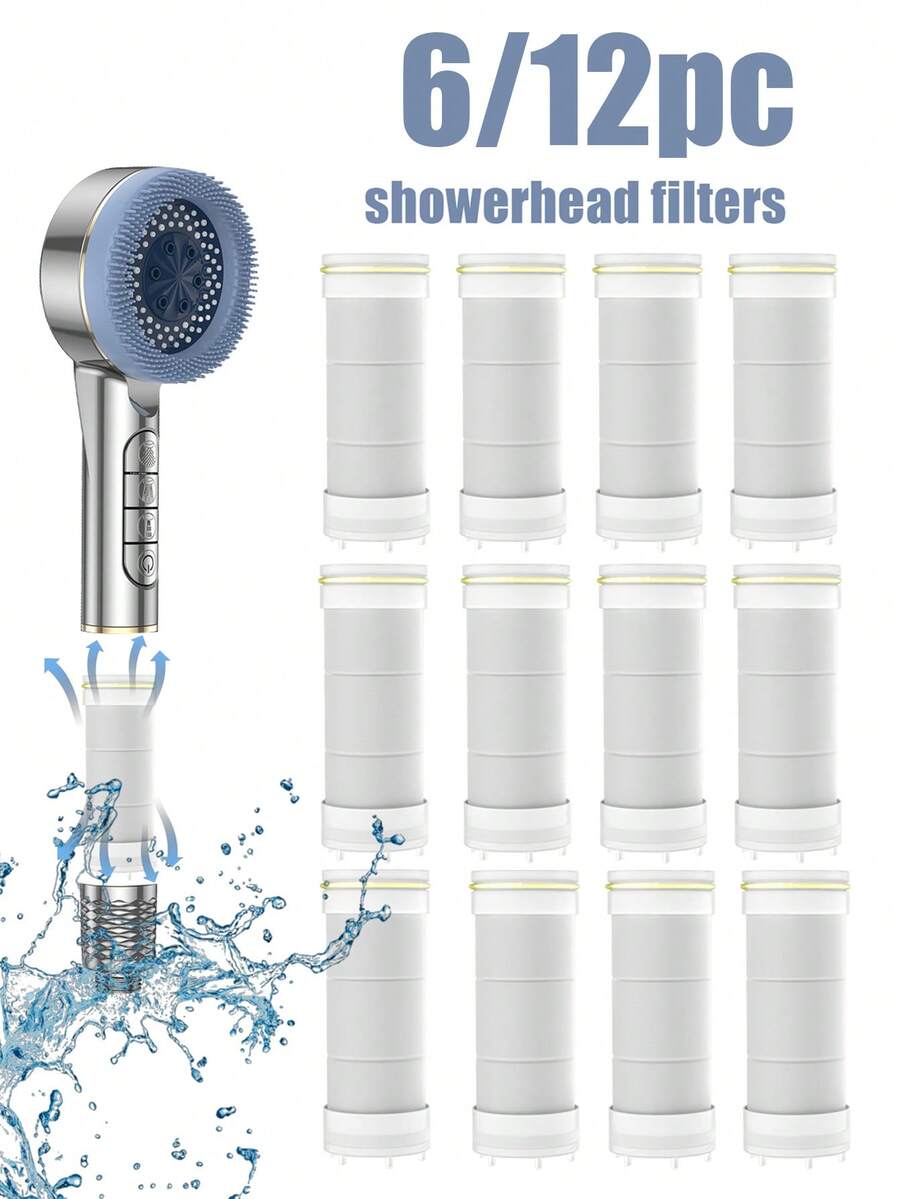 Tatukiko 6/12 件淋浴喷头滤芯替换装，PP 棉通用手持淋浴滤芯，适用于反渗透颗粒过滤