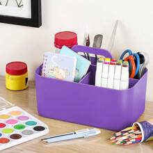 Multiuse Caddy Organizer With Handle, Stackable Plastic Tote Bin - Art Craft Supplies, Office, Desk, Stationery Pen Holder, Kitchen, Utensil, Makeup, Bathroom, Shower, Cleaning, Dorm Organizer, Purple