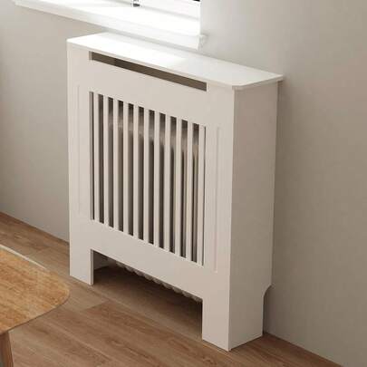 UNHO 92cm High Radiator Cover Wood Cabinet Heater Cover W/ Shutter Grid Fence Bedroom White Grey S/M/L/XL