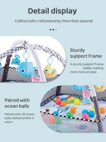 1 套 Lyntimo 婴儿健身架和活动垫，婴儿趴卧游戏垫，配有 5 个可拆卸玩具和 20 个海洋球，婴儿活动健身中心，促进视觉、听觉、触觉、认知感官发育和运动技能，新生儿必备礼物（灰色）
