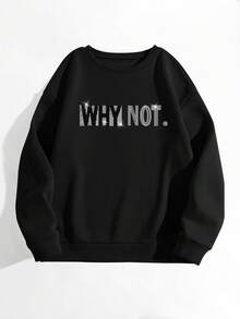 DEAR MOLLY Why Not Rhinestone Embellished Casual Loose Fit Crew Neck Sweatshirt For Women, Suitable For All Seasons - Black - View 4