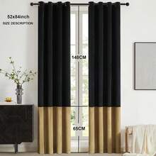Black Gold Color Block Window Curtains Panels 84 Inches Long Farmhouse Drapes Bedroom Living Room Darkening Treatment With Grommet Set Home Decor - Cream & Black - View 7