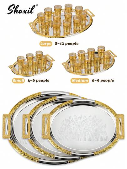 shoxil 1/3 Pcs Large Tray With Detachable Handles, Serving Tray, Dinner Plate, Storage Tray, Decorative Tray, Suitable For Home, Camping, Gatherings​