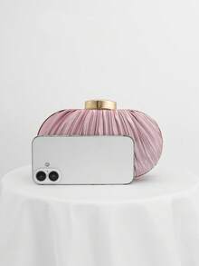 Túi cầm tay xếp ly thanh lịch dành cho nữ, Túi dạ hội trang trọng màu be, thích hợp cho đám cưới, tiệc tùng và dạ hội, có kèm dây xích có thể tháo rời - Hồng - Xem 3