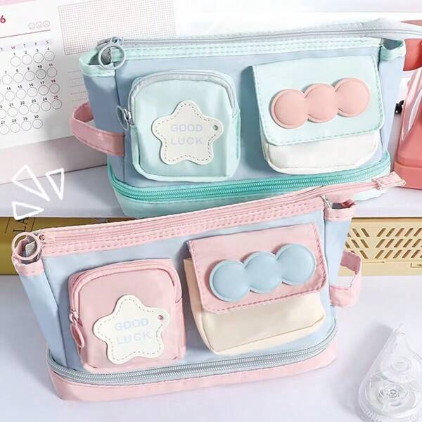 1pc Large Capacity Multi-Layer Transparent Zipper Pencil Case, Waterproof And Dirt-Resistant Student Stationery Bag, Can Be Used To Store Pens, Small Notebooks, Tapes, Etc. Desk Supplies, School Series Back To School Pencil Box Set, Dorm Cosmetic Storage Bag (Options Do Not Include Accessories!)