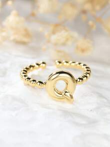 Tsnamer 1 pièce Bague vintage avec initiale en forme de cœur de A à Z, bague empilable minimaliste avec lettre gravée, cadeau pour elle, bijoux, cadeau pour femmes au quotidien - Bague à perles - Voir 15