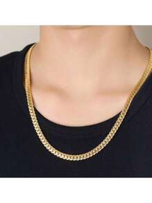 Collier en acier inoxydable plaqué or 18 carats de 8 mm, chaîne pour homme, style hip-hop, minimaliste, cadeau et fête, accessoire à la mode pour homme, accessoire de décoration, style punk hip-hop, chaîne large en denim avec menton sur quatre côtés, style streetwear