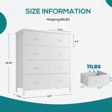 Dresser For Bedroom With 8 Drawers Tall Dresser & Chest Of Drawers Fabric Dresser With Wood Top And Sturdy Steel Frame - 白色 - 查看 10
