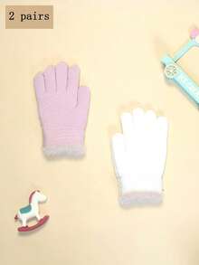 1 Par / 2 Pares de Guantes de Invierno Acolchados para Niños, Guantes de Punto Cálidos y a Prueba de Frío de Dedo Completo para Niños y Niños, Adecuados para Exteriores y Esquí, Apropiados para Niños de 3 a 12 Años - Peluche de color sólido - Ver 5