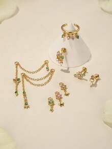 SereneSpark 1 pieza Pendientes de cartílago chapados en oro de 18K con plata de ley 925 y CZ multicolor, joyería hipoalergénica antioxidante para todas las partes de la oreja, adecuada para uso diario casual, oficina, boda, fiesta, citas y viajes de vacaciones, regalo ideal de cumpleaños y despedida de soltera para ella - Dorado - Ver 2