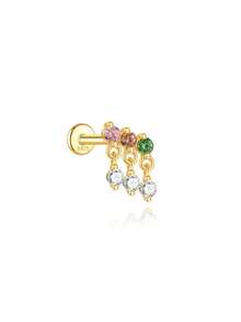 SereneSpark 1 pieza Pendientes de cartílago chapados en oro de 18K con plata de ley 925 y CZ multicolor, joyería hipoalergénica antioxidante para todas las partes de la oreja, adecuada para uso diario casual, oficina, boda, fiesta, citas y viajes de vacaciones, regalo ideal de cumpleaños y despedida de soltera para ella - Dorado - Ver 16
