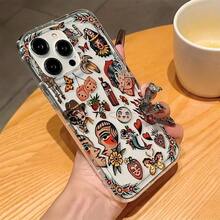1pc Ultra-Thin Transparent Airbag Minimalist Lens Protection Anti-Drop Full Screen Retro Face Collage Heart Dice Banana Fruit Pattern Phone Case Personalized Compatible With IPhone 16 Pro Max, 15/14 Plus/13/12/11, Series - Trong sáng - Xem 2