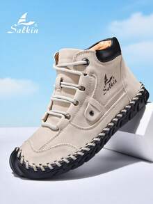 Salkin Herren handgenähte Modestiefel, einfach und stilvoll beige Schnürstiefel, geeignet für Outdoor-Wanderungen, Autofahren und den Alltag. Eine Must-Have Wahl für erfolgreiche Männer, mit bequemen Innensohlen, strapazierfähigen und rutschfesten Gummisohlen, in verschiedenen Farben und Größen erhältlich
