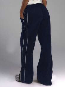 Teen Girl 1pc Casual, Versatile Personalized Training Outdoor Pocket Straight Leg Pants, Suitable For Spring, Summer, Autumn, Winter - Navy Blue - View 2