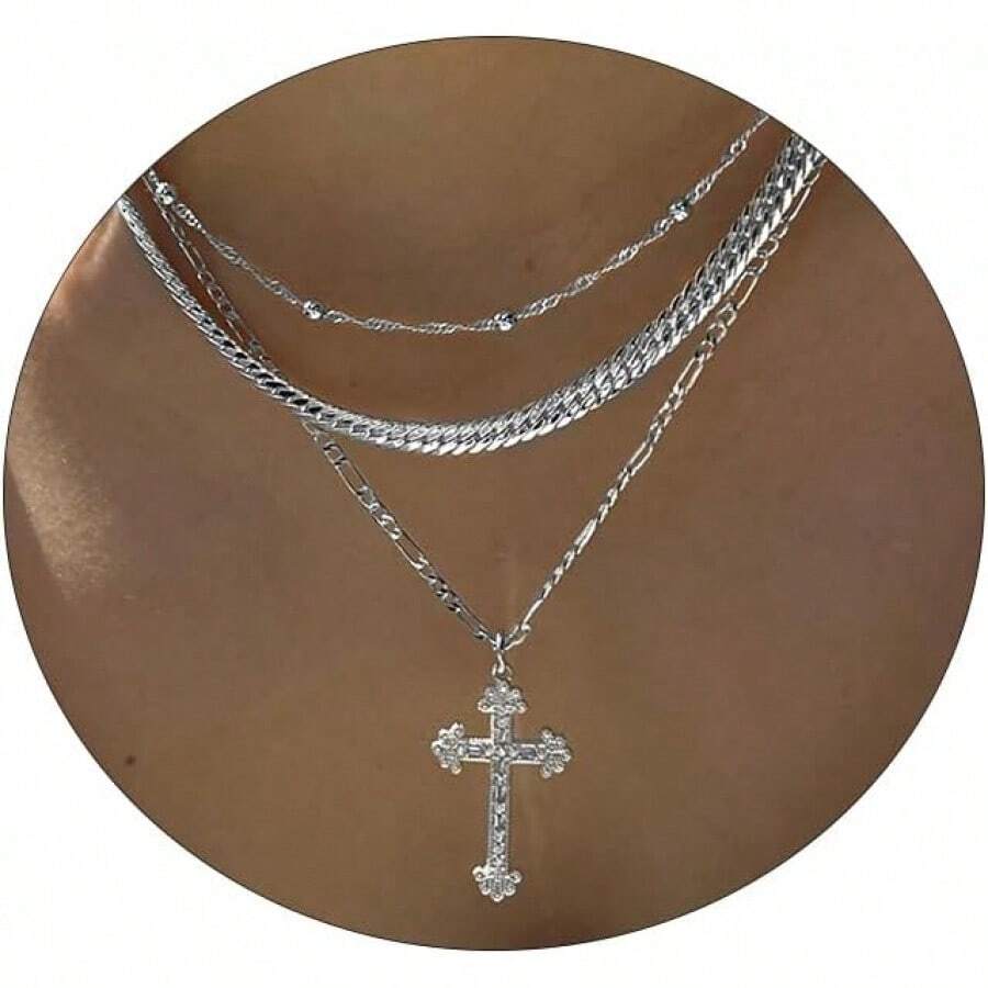 Cross Necklace For Women 14K Gold Plated Dainty Heart Cross Pendant Choker Simple  Cute Cross Diamond Necklace Faith Jewelry Religious Minimalist Gift2025 - Layered  Cross-sL - View 1