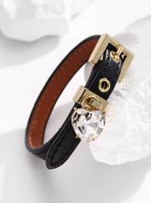 1pc Faux Diamond Bracelet, Leather Cuff With Rhinestones, High-Quality Electroplated Non-Fading, Suitable For Women's Daily Wear, Holiday Gift Choice