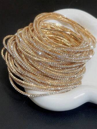 1pc/6pcs/12pcs/20pcs/60pcs Shiny Crystal Beaded Elastic Bracelet, Tennis Bracelet, Versatile For Festivals, Parties, Daily Wear