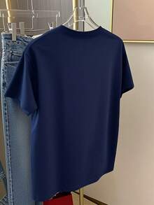 Áo thun ngắn tay dáng lửng màu xanh hải quân in hình hoạt hình dành cho nữ, áo thun in họa tiết thời trang #3333 phong cách thường ngày mùa hè - Hải quân - Xem 3