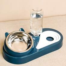 宠物双碗架 - 自动饮水猫/狗碗，颈部保护倾斜设计，防溢食物和水碗组合，不锈钢/陶瓷选项