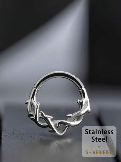 16G 8mm/10mm 316L Stainless Steel Closed Nose Ring, Septum Ring, Fashion Personalized Sheep Horn Nose Piercing Jewelry, Women's Cartilage Earring
