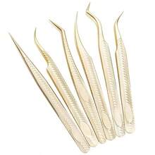 MyAoKuE-Up 1 pezzo Pinzette per ciglie in acciaio inossidabile dorato, strumenti per il trucco, non magnetici, per l'estensione di ciglie finte volume