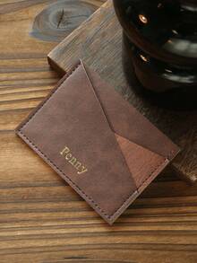 1pc Personalized Ultra-Thin Minimalist Card Holder, Customized Gold Letter Pattern Faux Leather Credit Card Wallet, Vintage Asymmetric Card Holder, Unisex, 2 Card Slots, Retro Card Wallet, Color Block Design, Front Pocket Wallet, Best Handmade Gift - Multicolor - View 12