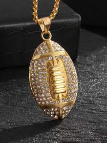 1pc Fashionable Football Rhinestone Decor Men Necklace, Suitable For Daily Wear