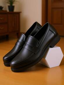 Salkin Fashionable Minimalist Men's Slip-On Penny Loafers, Gentleman Leather Brogues, Pointed Toe Business Formal Dress Shoes, Black Solid Color, Non-Slip Durable Sole, Suitable For Daily, Party, Wedding, Social Occasions, Spring/Summer/Autumn. Size Runs Large, Please Order One Size Down. - Black - View 7