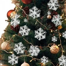 15pcs/10pcs Artificial Snowflakes For Christmas Decoration, 3D PVC Snowflake Ornaments For Party Background, Shopping Mall Hotel Window Display, Christmas Tree Hanging Decor, Faux Snowflake Tassels, Suitable For Christmas Theme Party, Christmas Tree Decoration