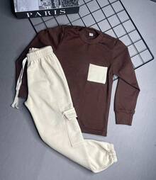 Children's Sweatshirt, Cargo Pants And Jacket Set For Boys And Girls, Autumn Winter - Rỉ Nâu - Xem 3