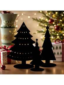 1pc/3pcs Black Wooden Christmas Tree Decor, Rustic Style Black Wooden Pine Tree Desktop Ornament, Vintage Forest Pine Tree Decoration, Christmas Scene Decor, Christmas Gift, Holiday Party Decor, Holiday Party Scene Prop, Home, Desk, Dorm Decor, Gift For Friends, Home Decor, Christmas Decoration, Room Decor, Winter Christmas Decor, Christmas Home Gift, Christmas Decoration