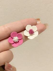 1 Pair Fashionable Sweet Candy-Color Floral Stud Earrings, Elegant & Fresh Design Suitable For Women, Dates, Vacations, Jewelry - Multicolor - View 1