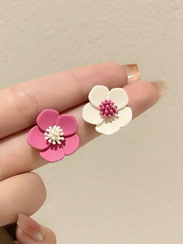 1 Pair Fashionable Sweet Candy-Color Floral Stud Earrings, Elegant & Fresh Design Suitable For Women, Dates, Vacations, Jewelry