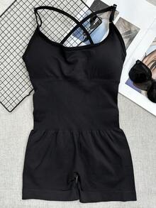 性感健身连体衣女式交叉可调节运动连体裤跑步连体瑜伽服紧身短裤露背套装连体衣