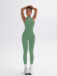 FWH Áo camisole tank top không tay ôm sát co giãn nâng mông, phong cách thể thao quyến rũ thanh lịch kiểu Âu Mỹ, phong cách đại học, cạp cao, thời trang dạo phố retro casual, ôm dáng cho đạp xe, tập luyện, yoga, jumpsuit tập gym - màu xanh lá - Xem 4