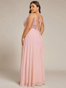 EVERPRETTY Plus Size Backless V-Neck Chiffon Bridesmaid Dress Spring Wedding Party - Baby Pink - View 6