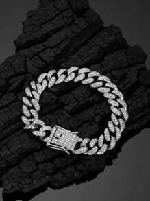 1pc European & American Hip Hop Street Style Full Rhinestone Chain Necklace, Unisex Bracelet, Fashionable Jewelry, 20-60CM