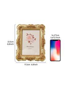 1 件欧式长方形金玫瑰浮雕装饰相框，3D 玫瑰图案图片展示框，适合家庭照片展示和摄影装饰 - 金色 - 查看 7