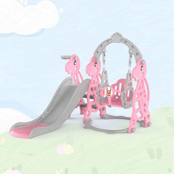 Advwin Advwin Toddler Slide Swing Set With Basketball Hoop 4 In 1 Outdoor Indoor Kids Playground Pink