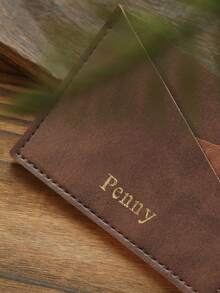 1pc Personalized Ultra-Thin Minimalist Card Holder, Customized Gold Letter Pattern Faux Leather Credit Card Wallet, Vintage Asymmetric Card Holder, Unisex, 2 Card Slots, Retro Card Wallet, Color Block Design, Front Pocket Wallet, Best Handmade Gift - Multicolor - View 10