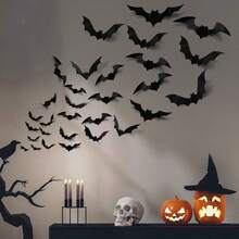 12pcs Bat Wall Stickers, Suitable For Various Festivals, Halloween Decoration - Black - View 5