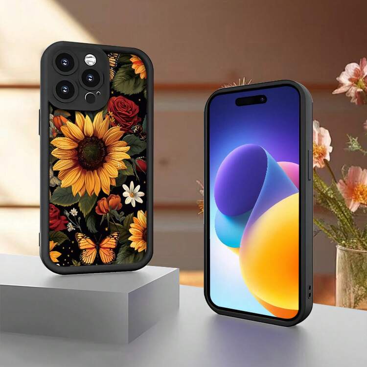 Funda de teléfono moderna y elegante, protege tu teléfono, funda suave simple con patrón de girasol, impresión UV, cubierta mate de 360 grados, protección completa para Apple,  11 12 13 14 15 16 Pro Max, para smartphone, mejor regalo de cumpleaños para niña o niño, fundas protectoras de diseñador para mujeres - 1 pieza - Añade 3