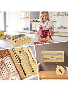 "12-Inch Wooden Wrap Organizer - Aluminum Foil & Plastic Wrap Dispenser For Kitchen Drawers, Space-Saving Storage For Cling Film & Wax Paper (Natural Wood, Easy Roll Access)" - Multicolor - View 5