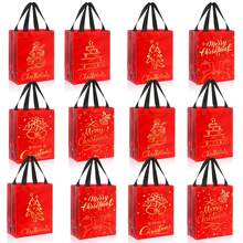 6/12pcs Christmas Gift Bags, Red Medium Reusable Christmas Tote Bags With Handles, Gold Foil Small Gift Bags, Non-Woven Fabric Gift Bags, Bulk Supply, Suitable For Christmas Holiday Party Favors, Size Approx. 4x8x10 Inches - 紅色 - 查看 9
