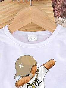 2 Stück Baby Jungen Lässig, süß und bequem, Bären Muster Kurzarm Top und Muster Hose Set, leicht für den Sommer