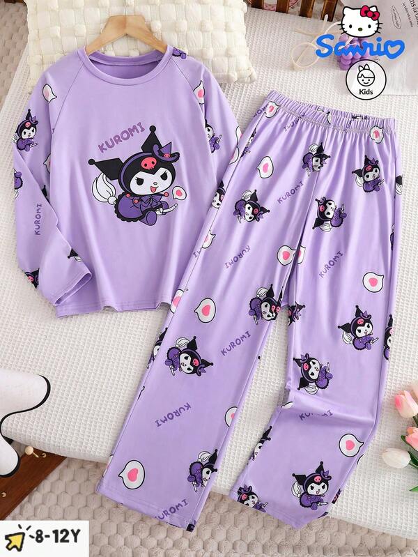 Sanrio البيجامات الأنيقة والعصرية والكاجوال المكونة من قطعتين للبنات في موسم الهالوين، المرخصة من قبل سانريو، مع ملابس علوية مطبوع بالأرز الأسود وسراويل طويلة الأكمام، هي الخيار الأمثل للارتداء المنزلي في الربيع والخريف والشتاء، وهي هدية مثالية لابنتك في موسم الهالوين
