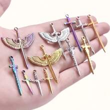 2 buc pandantiv sabie aripă din oțel inoxidabil 304, accesoriu stil punk potrivit pentru colier, cercei, breloc, artizanat DIY, bijuterii unisex la modă, purtare zilnică, nu se decolorează, impermeabil