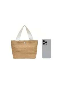 1pc Customizable Bohemian Style Large Woven Tote Bag, Customize Roomy Black White Handbag For Beach, Camping Outdoors, Fabric With Magnetic Closure, Ideal For Women's Adventure, Beach Bag, For Commuting, School And Shopping, Convenient For Outdoor Use, Teacher Gift, Perfect Choice For Vacation And Festival, Thanksgiving Gifts, Best Teacher, Middle School Students, High School Senior High School Students, College Students, University Students, Freshman, Sophomore, Underclassmen